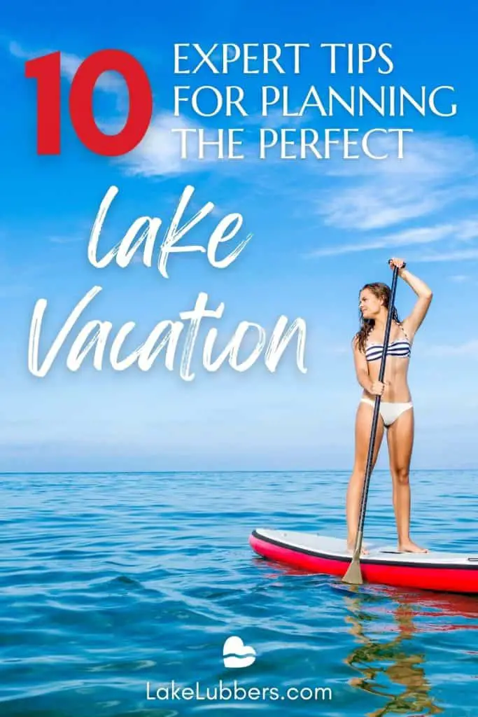 Girl paddleboarding on lake in a bikini