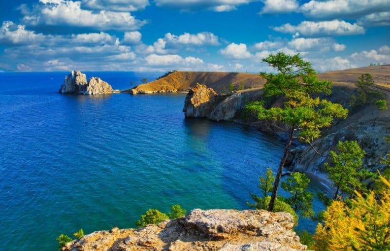 Overlooking tranquil Lake Baikal in Russia