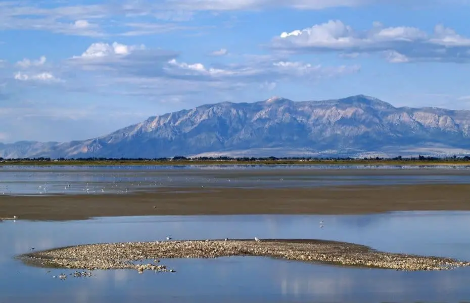 Mountains rise above the Great Salt Lake in Utach